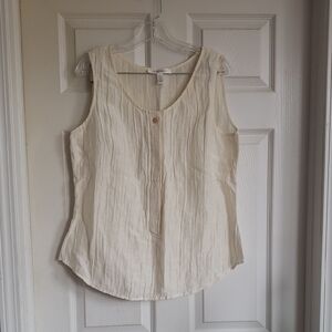 Ellen Tracy Cream Scoop Neck Linen/Silk Sleeveless Blouse